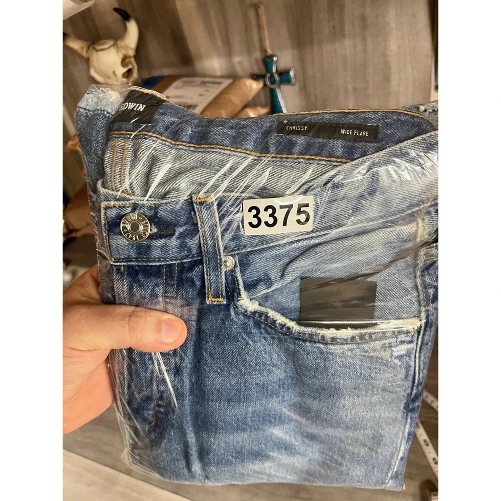EDWIN Chrissy Wide Flare Jeans Womens 28 Blue NWT High Rise Raw Hem‎ 3375